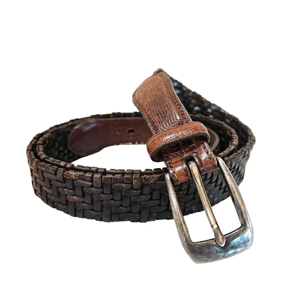 Brighton Men's‎ Brown & Black Leather Braided Belt size 38 P4100